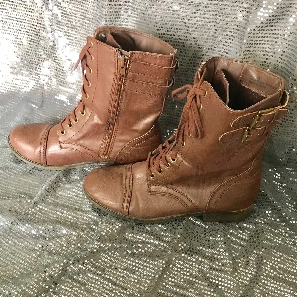 Brown Short Boots Moto Combat EUC